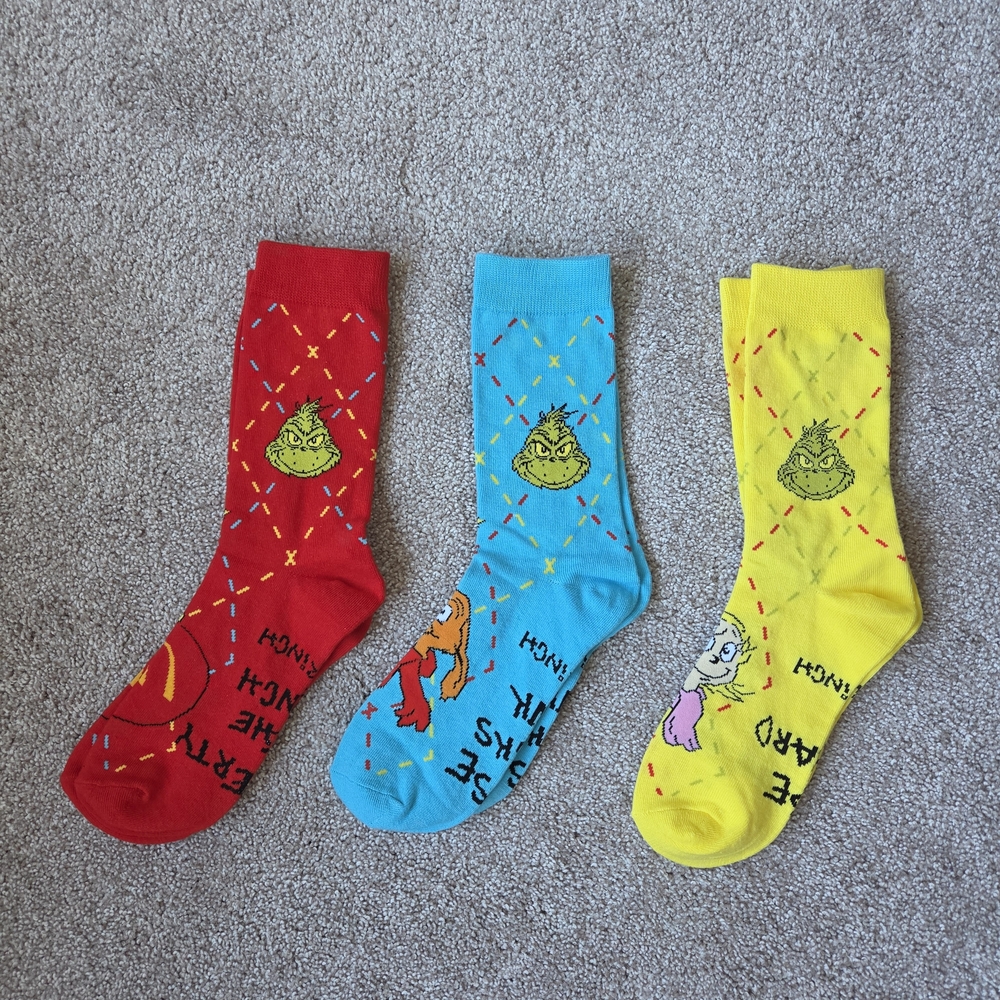 Dr. Seuss The Grinch Colorful Crew Socks - Red, Blue, Yellow